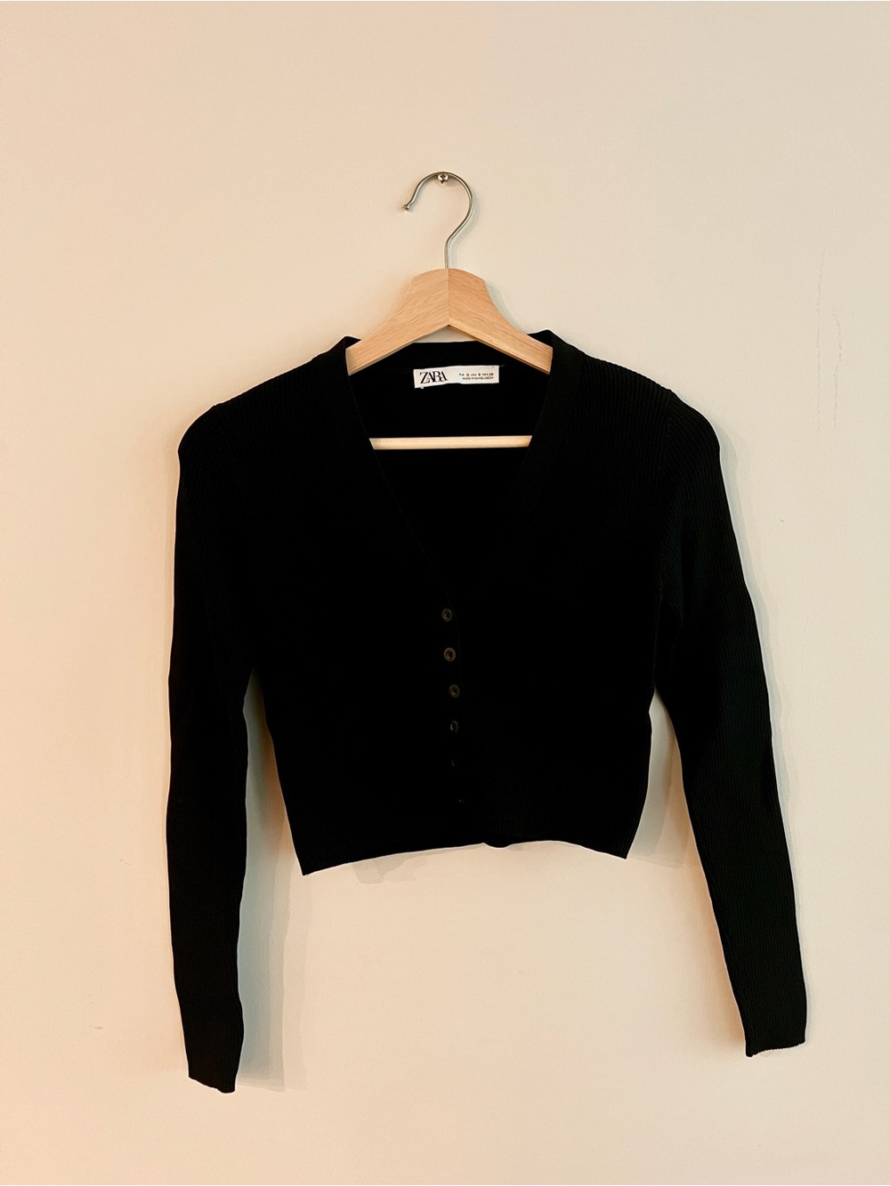 Zara Black Ribbed V-Neck Button Cardigan